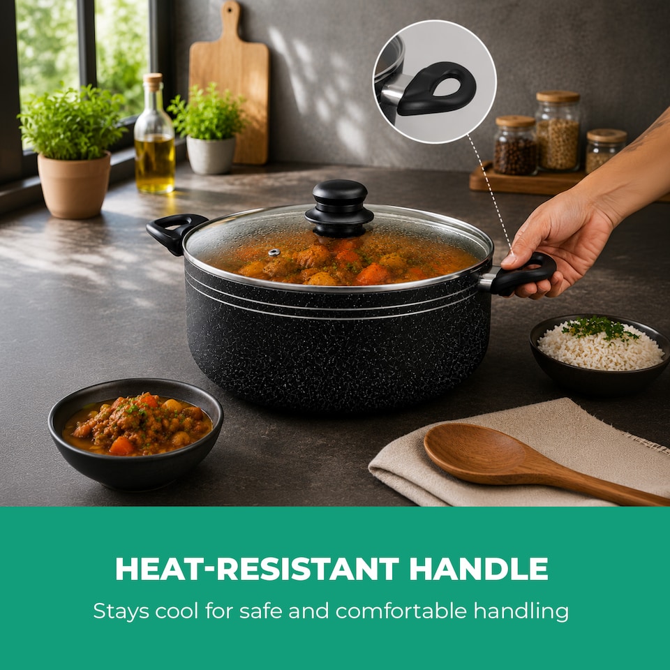 image 1 of ROYALFORD 28cm Casserole Dish with Tempered Glass Lid, Induction Safe Cooking Pot