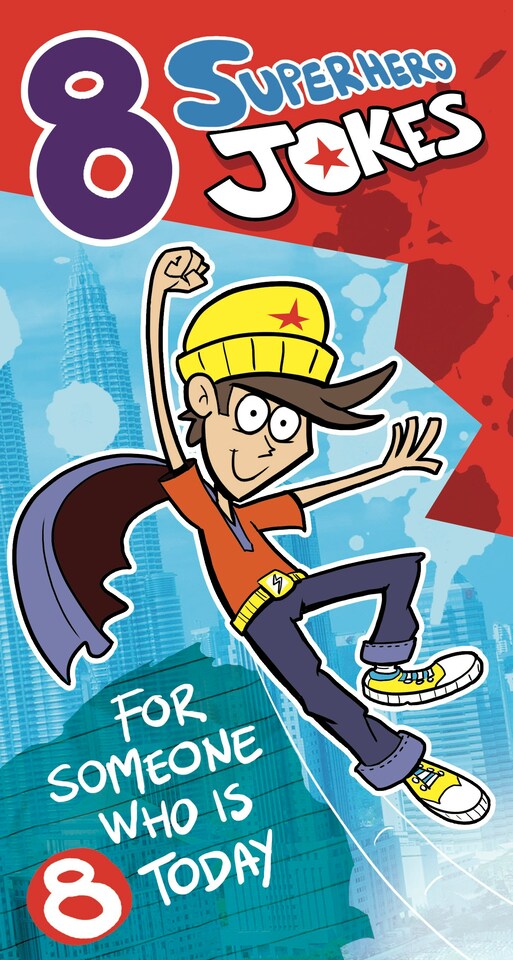 image 1 of 8th Birthday Funny Superhero Jokes - Kid's 8th Birthday Card