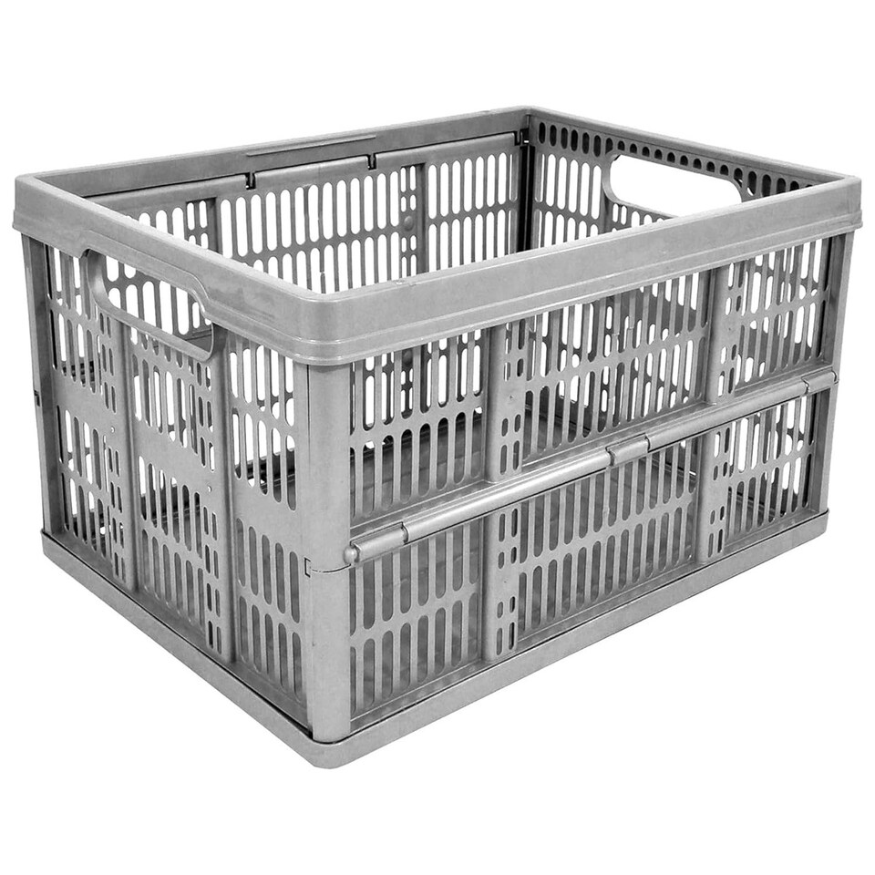 image 1 of 3 x Foldable Stackable Grey 32 Litre Multipurpose Crates With Handle Great For Storage & Transportation Grey