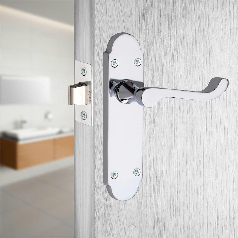 image 1 of Golden Grace Victorian Epsom Design Scroll Door Handles in Polished Chrome with 1 Pair of 3" Ball Bearing Hinges & 63mm Latch, Privacy Pack - 168mm Chrome