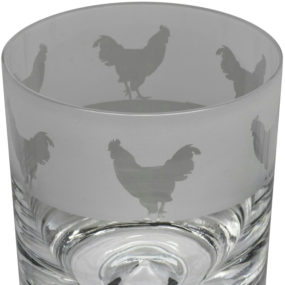 Animo Glass Whisky Tumbler Etched Glass Cockerel