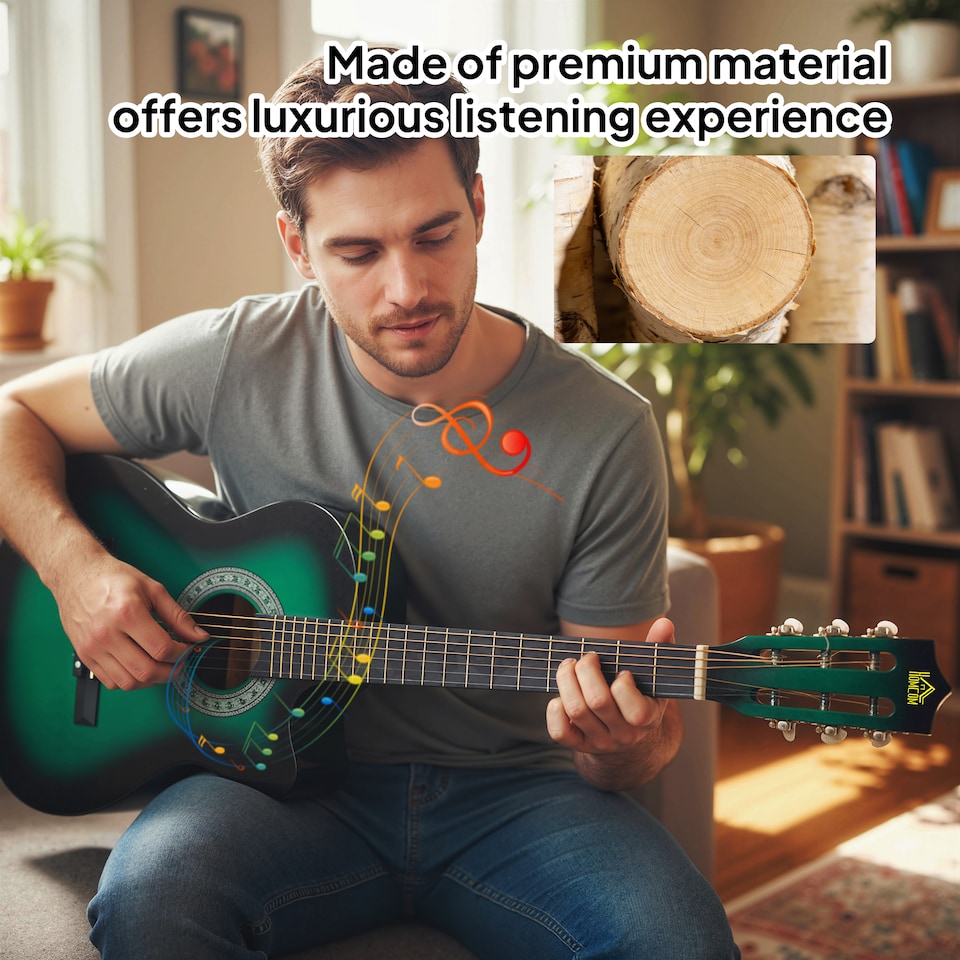 image 1 of HOMCOM Beginner Acoustic Electric Cutaway Guitar Adult Junior Guitar, Green | Green | Dark Green | 38 inch