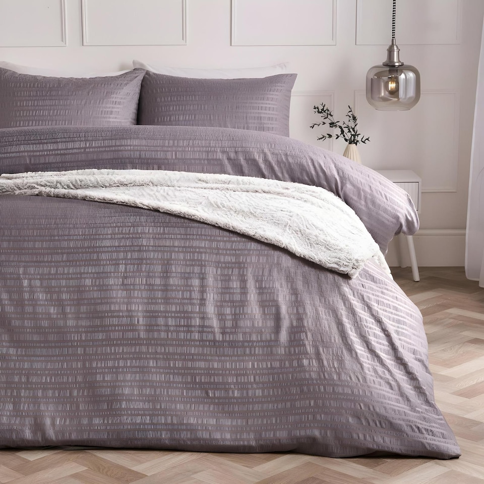 image 1 of OHS Embossed Bedding Set Textured Duvet Cover with Pillowcase | Grey | Double