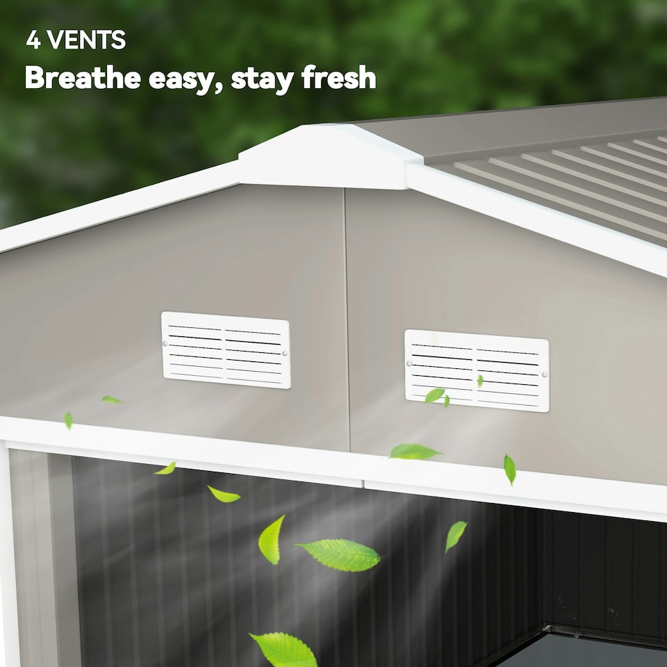 image 1 of Outsunny 13 x 11ft Garden Shed Storage with Foundation Kit & Vents Light Grey