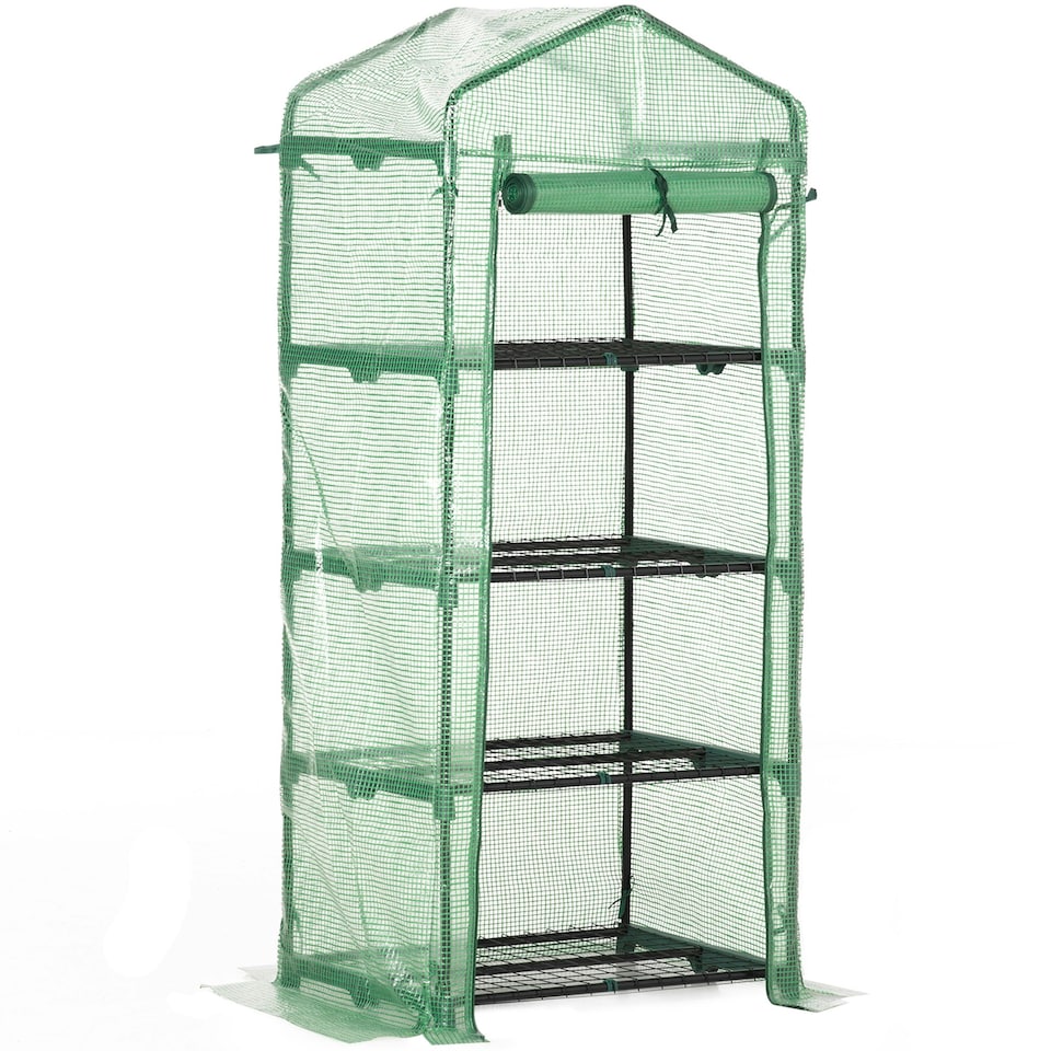 image 1 of Outsunny Mini Greenhouse 4-Tier Portable Plant House Shed w/ PE Cover, Green