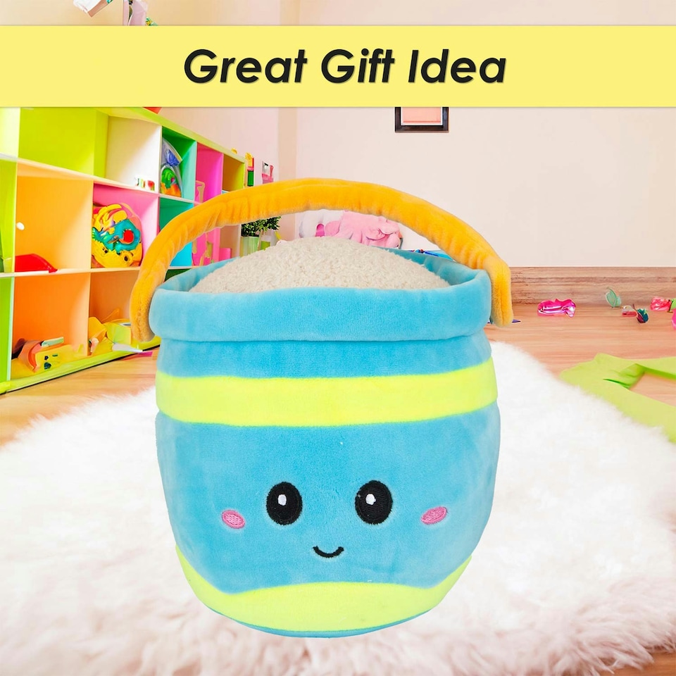 image 1 of Bucket Soft Toy Cute Plushie Huggable Cuddly Stuffed Toy 27cm Blue