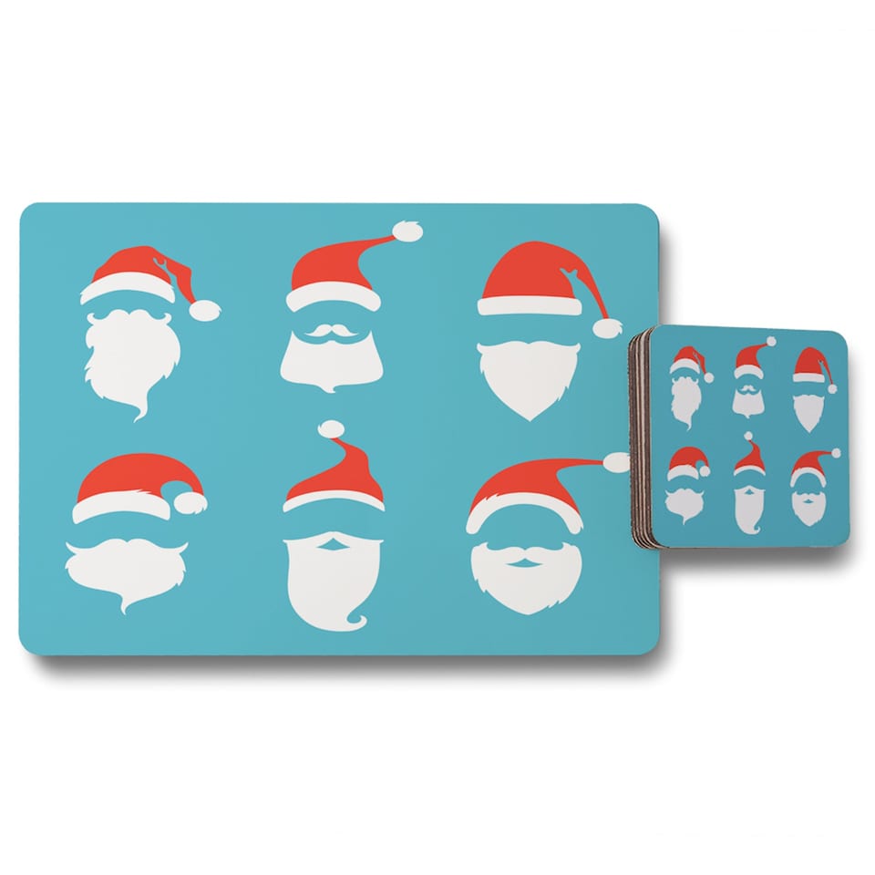 image 1 of Santa Themed Placemat And Coaster Set With Wood Bottom Holiday Art Collection Limited Edition