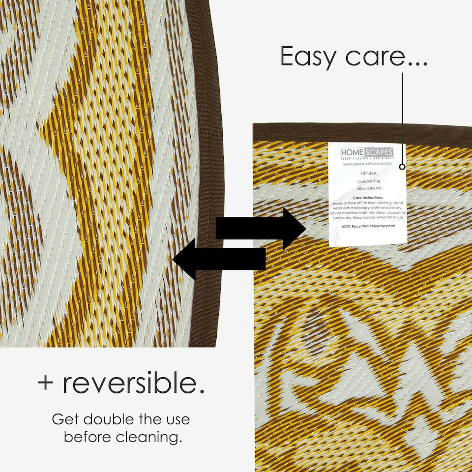 image 1 of Homescapes Outdoor Rug Luxury Waterproof Reversible Recycled, For Garden, Round Rae | Yellow | Yellow
