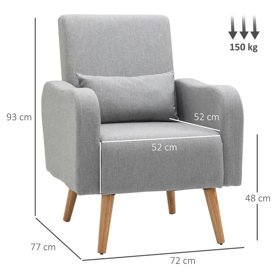 image 1 of HOMCOM Nordic Leisure Lounge Sofa Accent Chair with Pillow for Bedroom Grey
