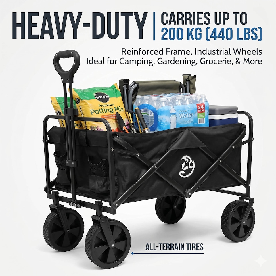 image 1 of Foldable Wagon Cart with Adjustable Handle for Camping Shopping