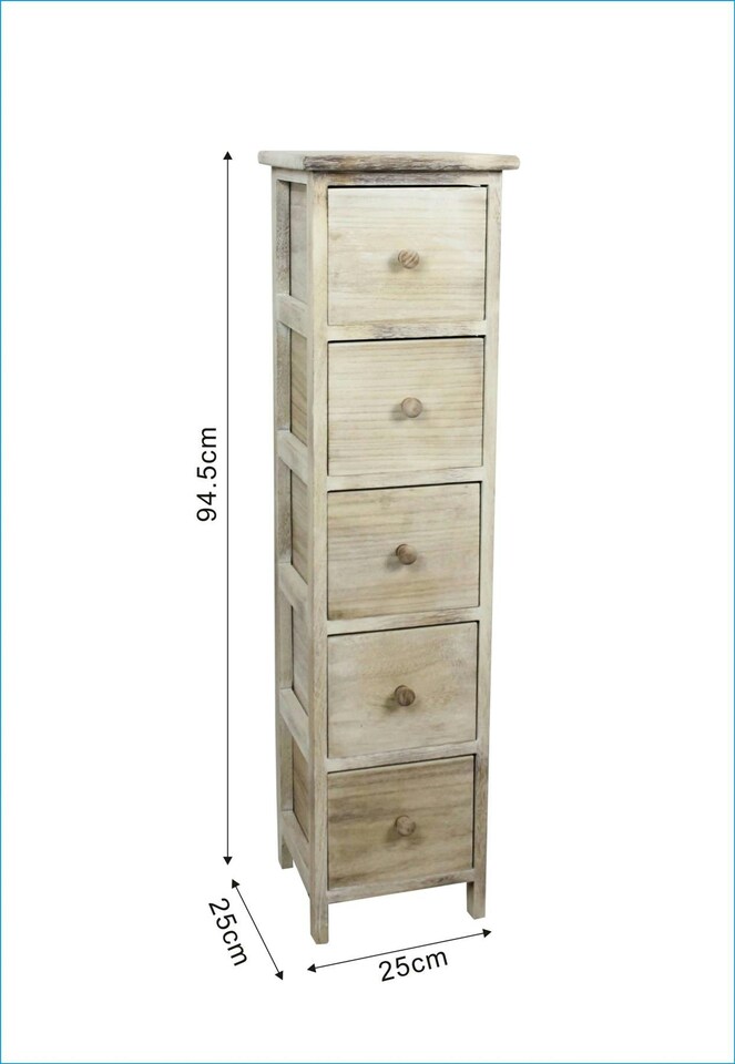 image 1 of 5 Drawer Chest Natural Wooden Tallboy Bedroom Storage Organiser Fully Assembled