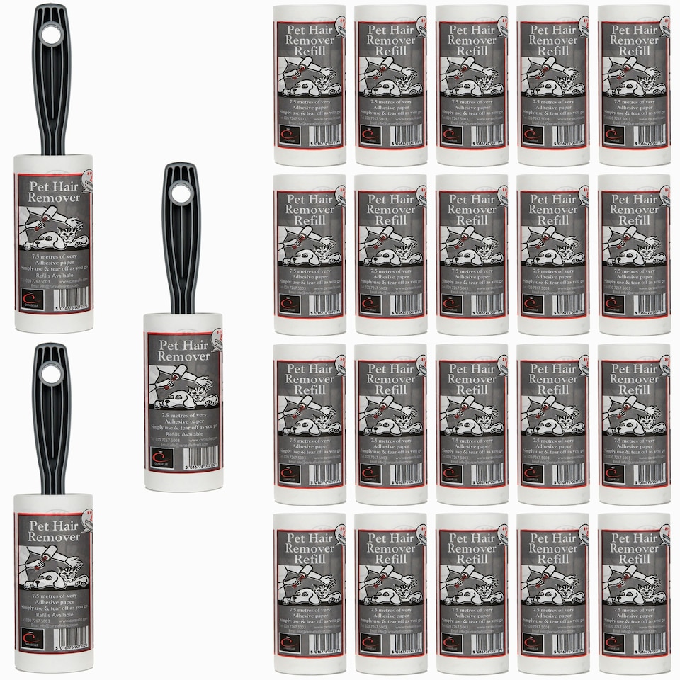 image 1 of 3 x Caraselle Pet Hair Remover Lint ROLLERS & 20 REFILLS (total 172.5 metres)