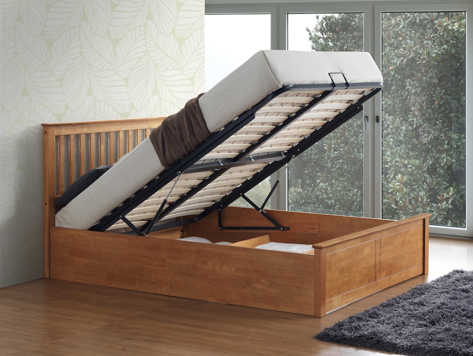 image 1 of Malmo Oak Wooden Ottoman Bed Double | Multi