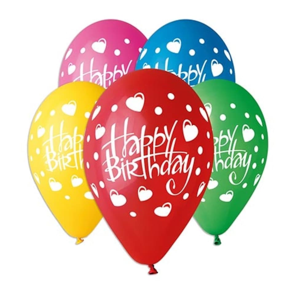image 1 of Assorted Colour Happy Birthday Love Heart Latex Balloons 33cm / 13 in - Pack of 6