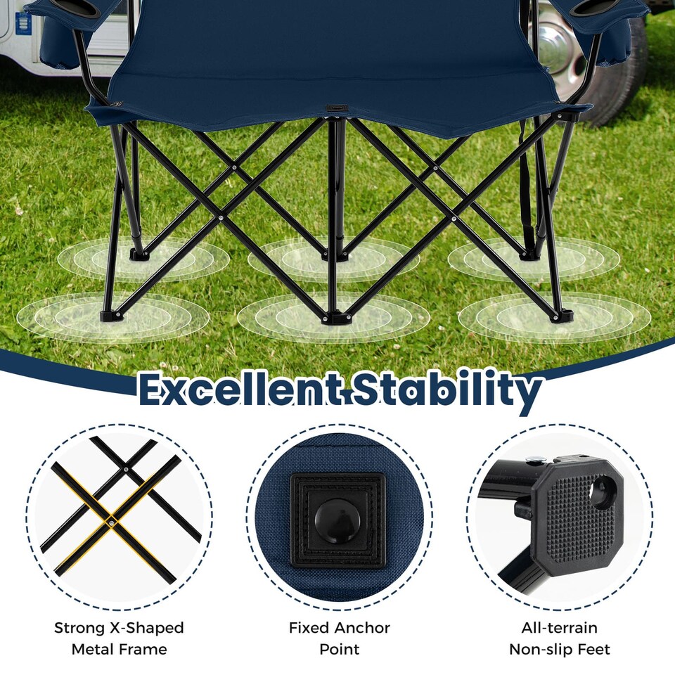 image 1 of COSTWAY Double Camping Chair 2-Person Lawn Chair | Blue