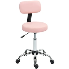 HOMCOM Rolling Stool with Backrest, Wheels Pink