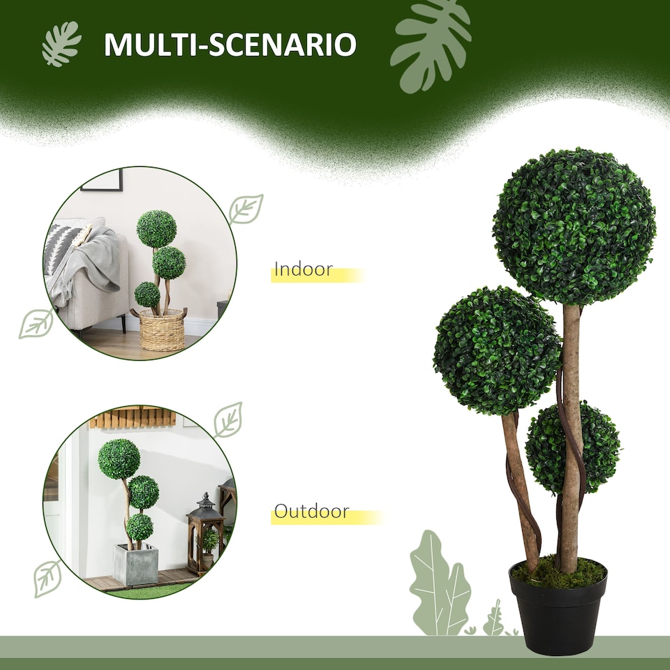 image 1 of HOMCOM Decorative Artificial Tree Boxwood Ball Topiary Tree in Pot, Fake Plant for Home Indoor Outdoor Decor, 90 cm, Dark Green