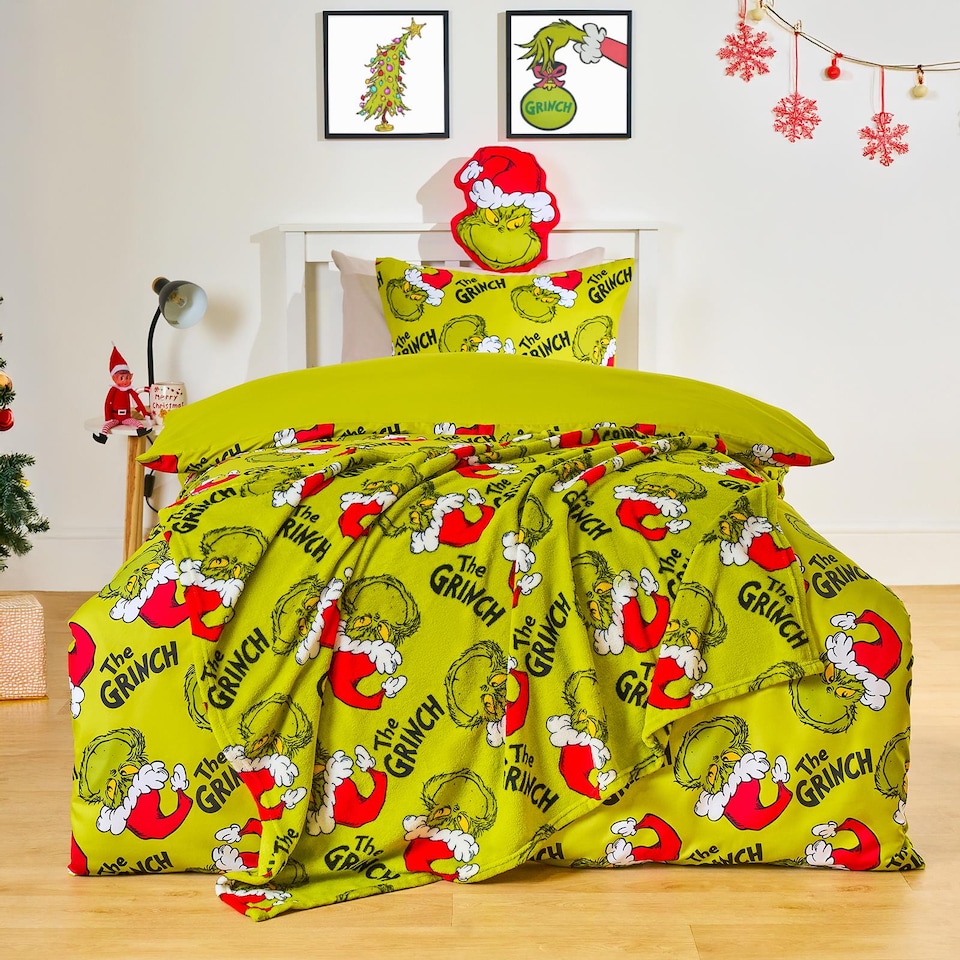image 1 of OHS Xmas Grinch Bedding Set Novelty Duvet Cover with Pillowcase | Green | Double