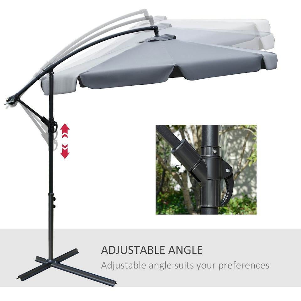 image 1 of Outsunny 2.7m Garden Cantilever Banana Parasol Sun Shade w/ Crank, Dark Grey