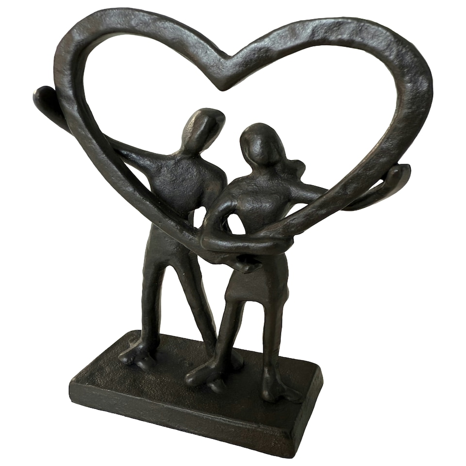 image 1 of Our Shared Heart - Cast Iron Couple Sculpture  A Beautiful Emblem of United Love & Devotion Profound Connection Shared Journey Loving Couple Gift Present