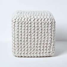 Homescapes Natural Cube Cotton Knitted Pouffe Footstool