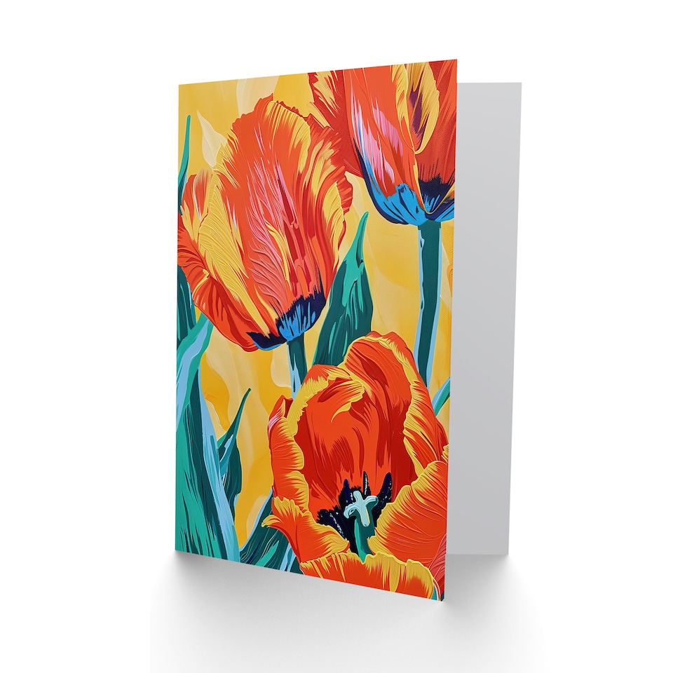 image 1 of Greeting Card Vibrant Orange Tulip Flowers Floral Oil Painting