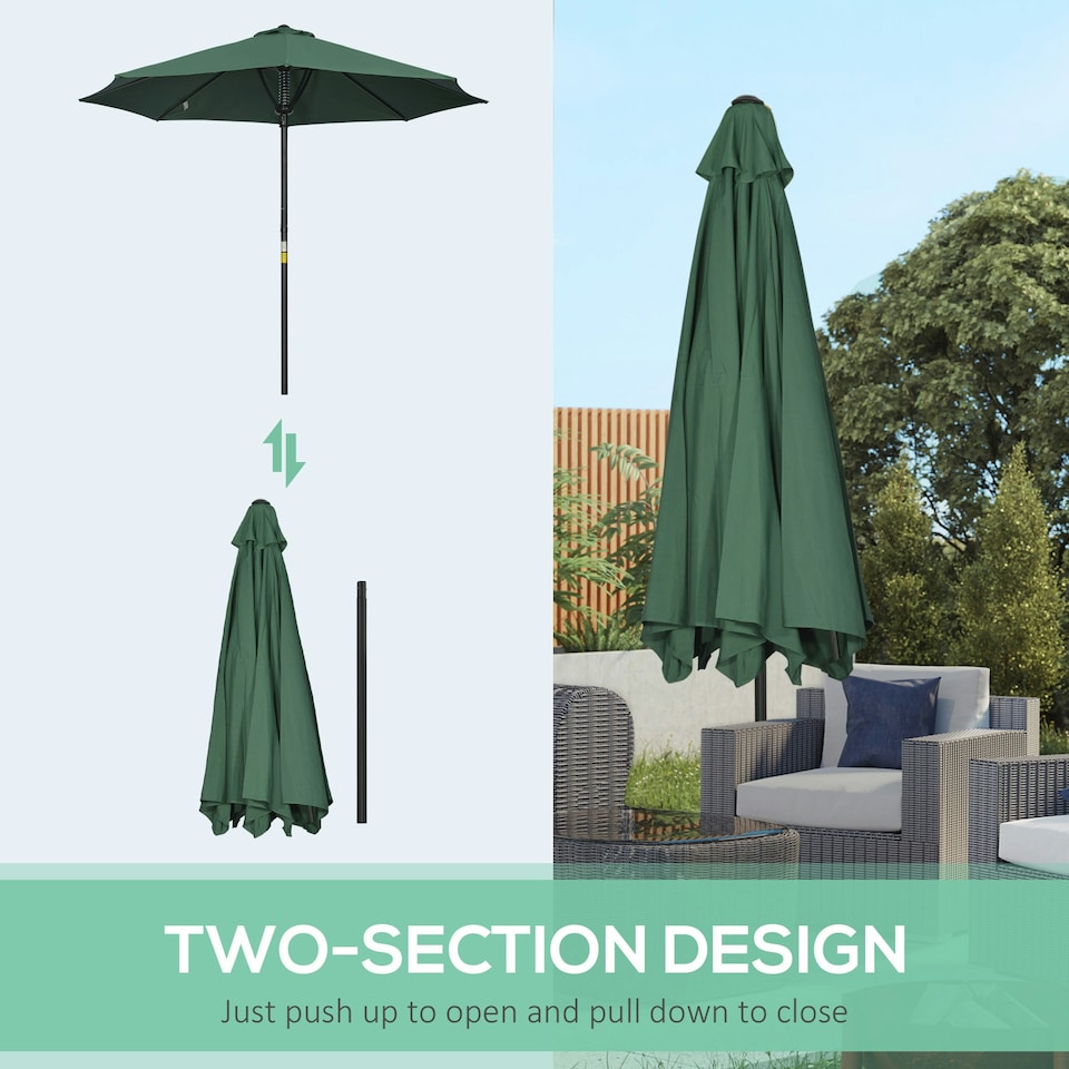 image 1 of Outsunny Outdoor Market Table 3(m) Parasol Umbrella Sun Shade with 8 Ribs, Green