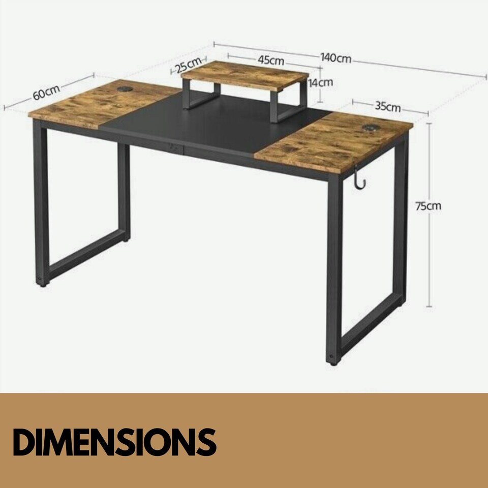 image 1 of Industrial Writing Desk With Moveable Monitor Mount Brown