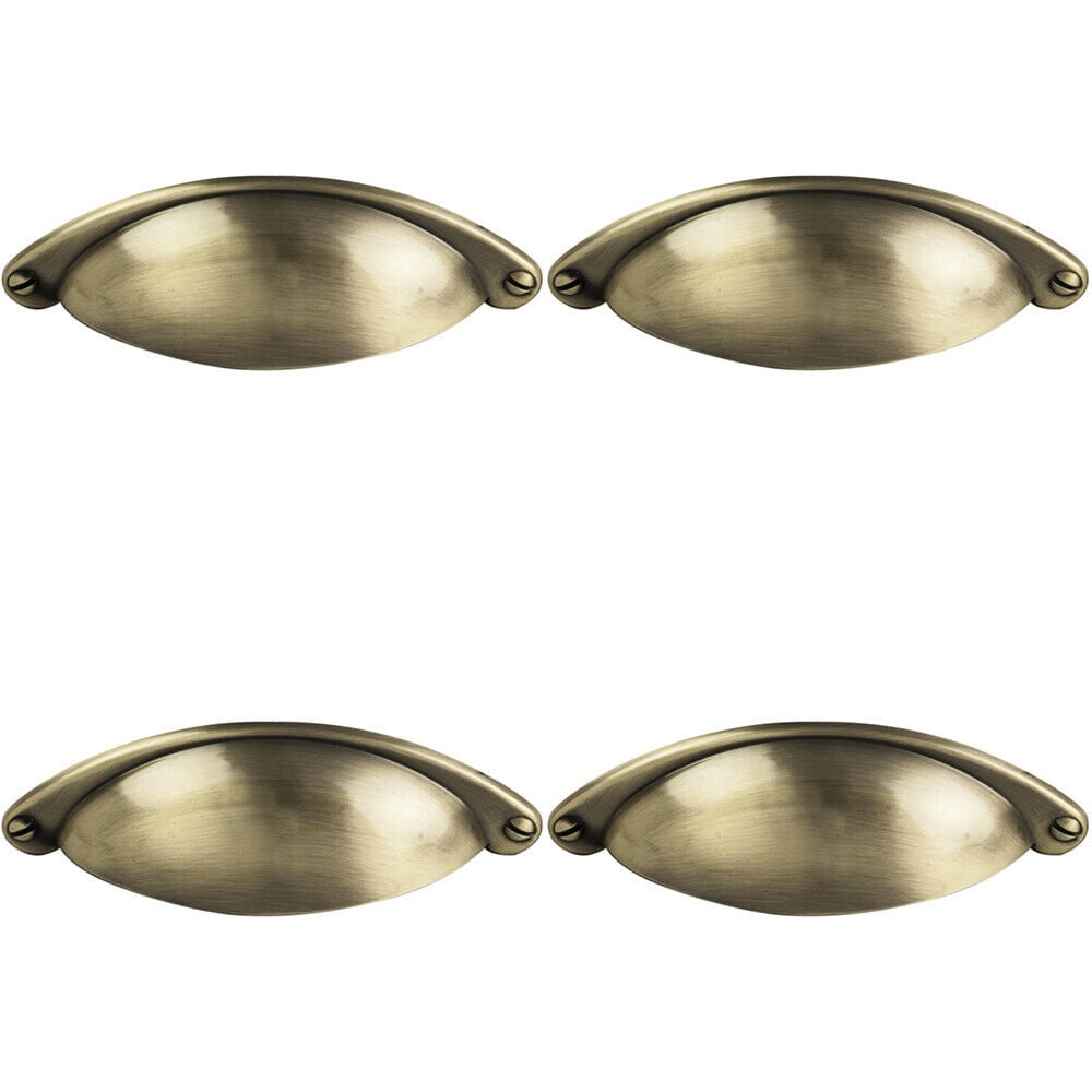 Loops 4x Traditional Cup Pull Handle 104 x 26mm 64mm Fixing Centres Burnished Brass in Metallics