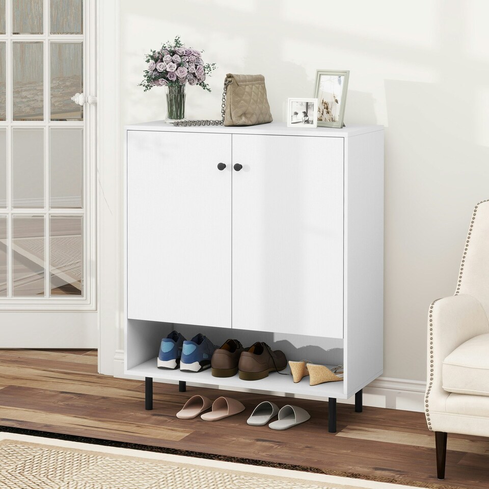 image 1 of COSTWAY Storage Cabinet 2 Door Buffet Sideboard White White