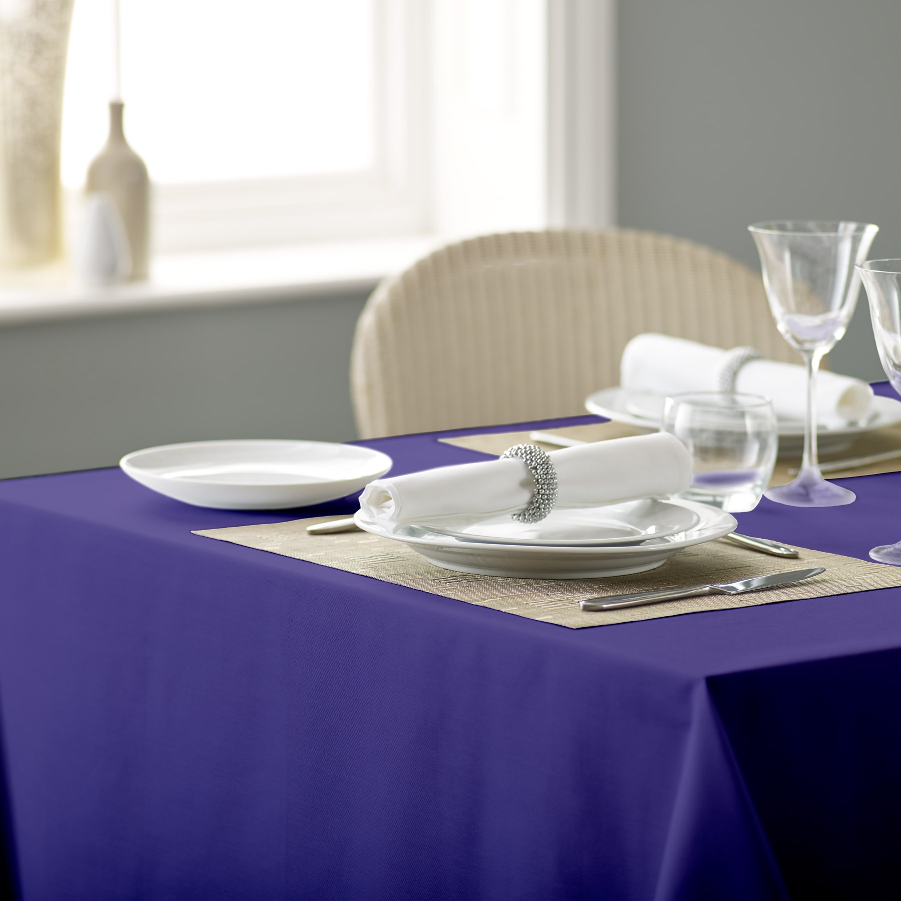 Vision Polyester Plain Coloured Tablecloth in Purple | Size: 137 cm x 178 cm