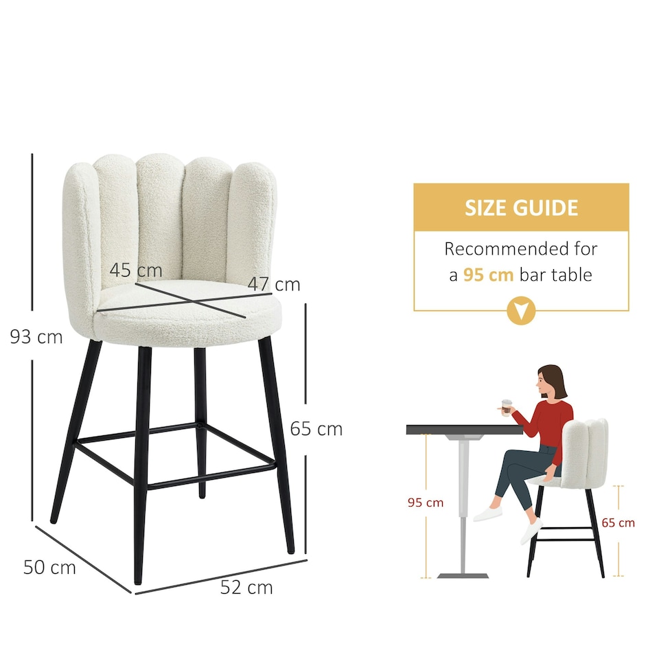 image 1 of HOMCOM Bar Stools Set of 2, Breakfast Barstools with Backs, Cream