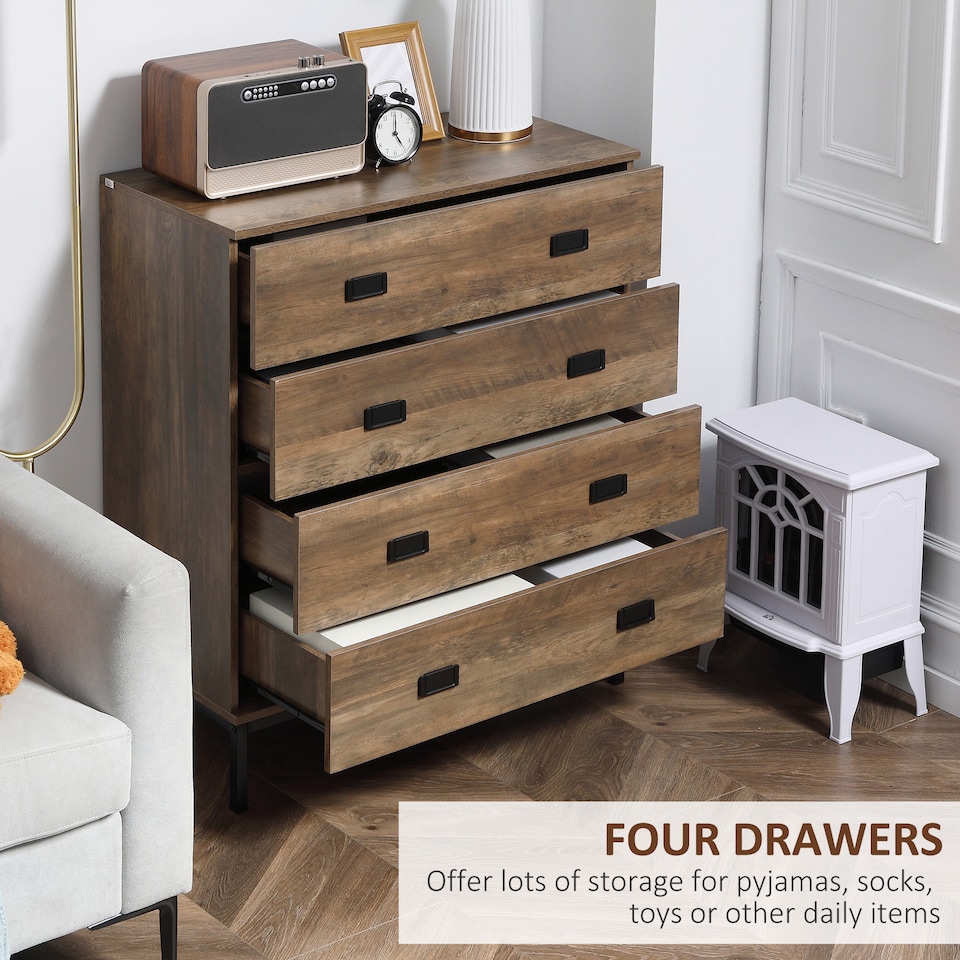 image 1 of HOMCOM Chest of Drawers, 4 Drawer Unit Storage Chest Bedroom Living Room