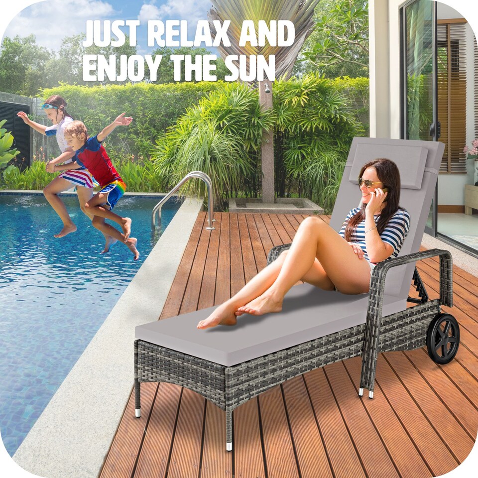 image 1 of Sun Lounger Cassis - 6-step adjustable backrest, removable headrest, with wheels | Grey | grey | 1