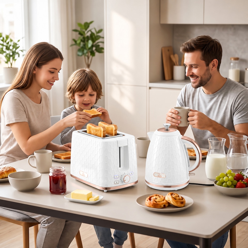 image 1 of HOMCOM Kettle and Toaster Set 1.7L Kettle & 2 Slice Toaster Set White
