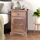 image 2 of Ganga Latic Jali Bedside with Left Side Door - Sheesham Wood - L31 x W45 x H65 cm - Honey Dark Finish
