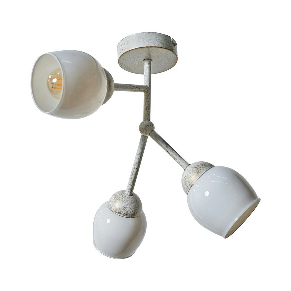 image 1 of ValueLights Modern 3 Way Aged Metal Effect Ceiling Light Fitting With White Glass Shades