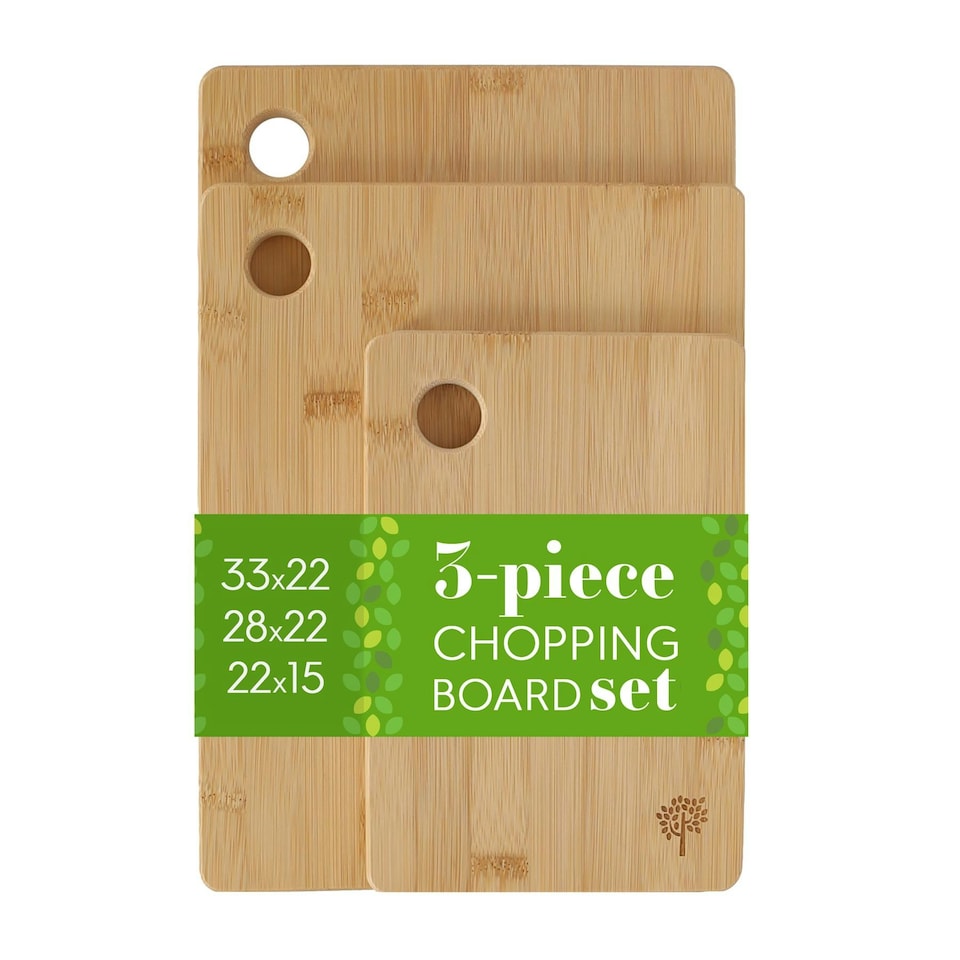 image 1 of Nicola Spring 3pc Bamboo Chopping Board Set 100% Bamboo Natural Cutting Serving Worktop Saver Boards Brown