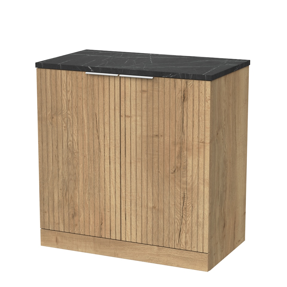 image 1 of Balterley Callingwood Contemporary Floor Standing 2 Door Vanity Unit with Black Pietra Marble Laminate Worktop , 800mm, Autumn Oak