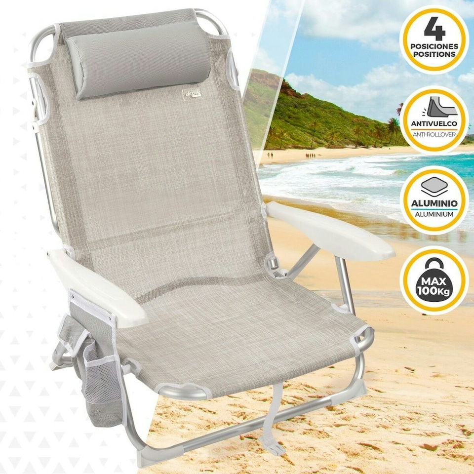 image 1 of Folding Chair with Headrest Aktive Ibiza Beige 51 x 76 x 45 cm (2 Units) N/A