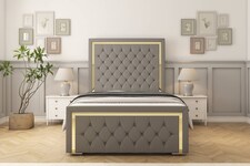 Sloomy Sofia Gold Pewter Dumfries Bed Frame With 50" Upholstered Headboard 4'6 Double