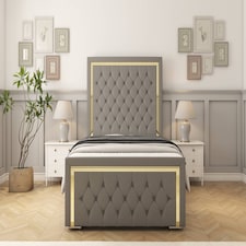 Sloomy Sofia Gold Pewter Dumfries Bed Frame With 50" Upholstered Headboard 4'6 Double