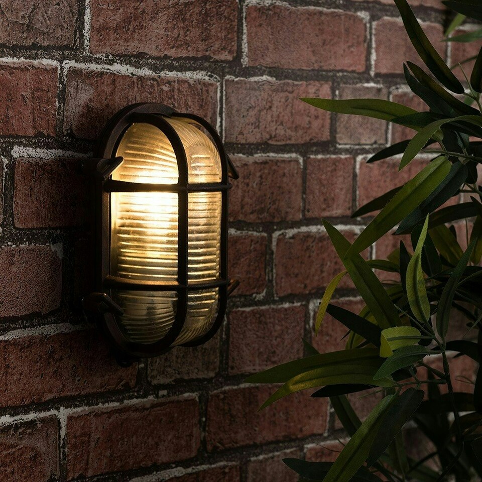 image 1 of ValueLights IP64 Rated Oval Rust Effect Nautical Design Frosted Lens Outdoor Wall Light