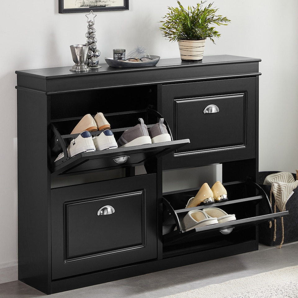 image 1 of SoBuy FSR79-SCH,4 Flip-Drawer Shoe Rack Cabinet Storage 16 Pairs | Black | Black | 1