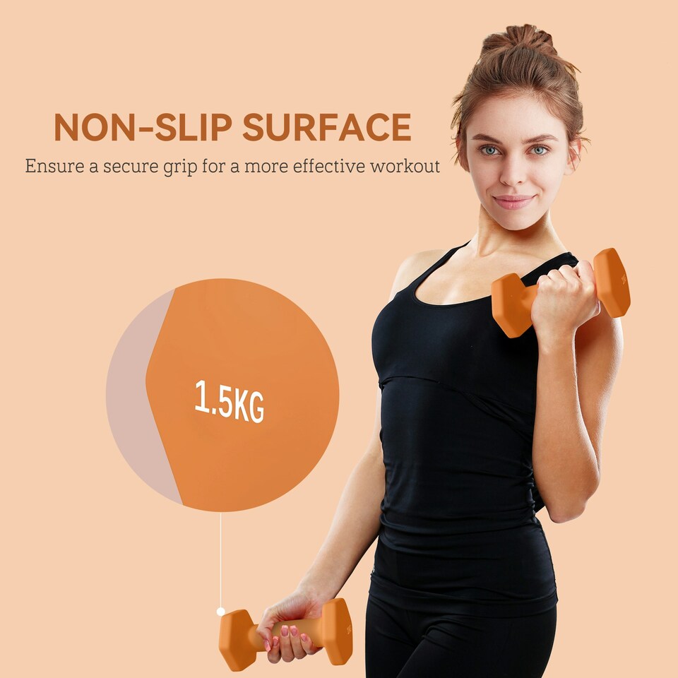 image 1 of SPORTNOW Set of 2 Hexagonal Dumbbells Weights Pair, 2 x 1.5kg, Orange
