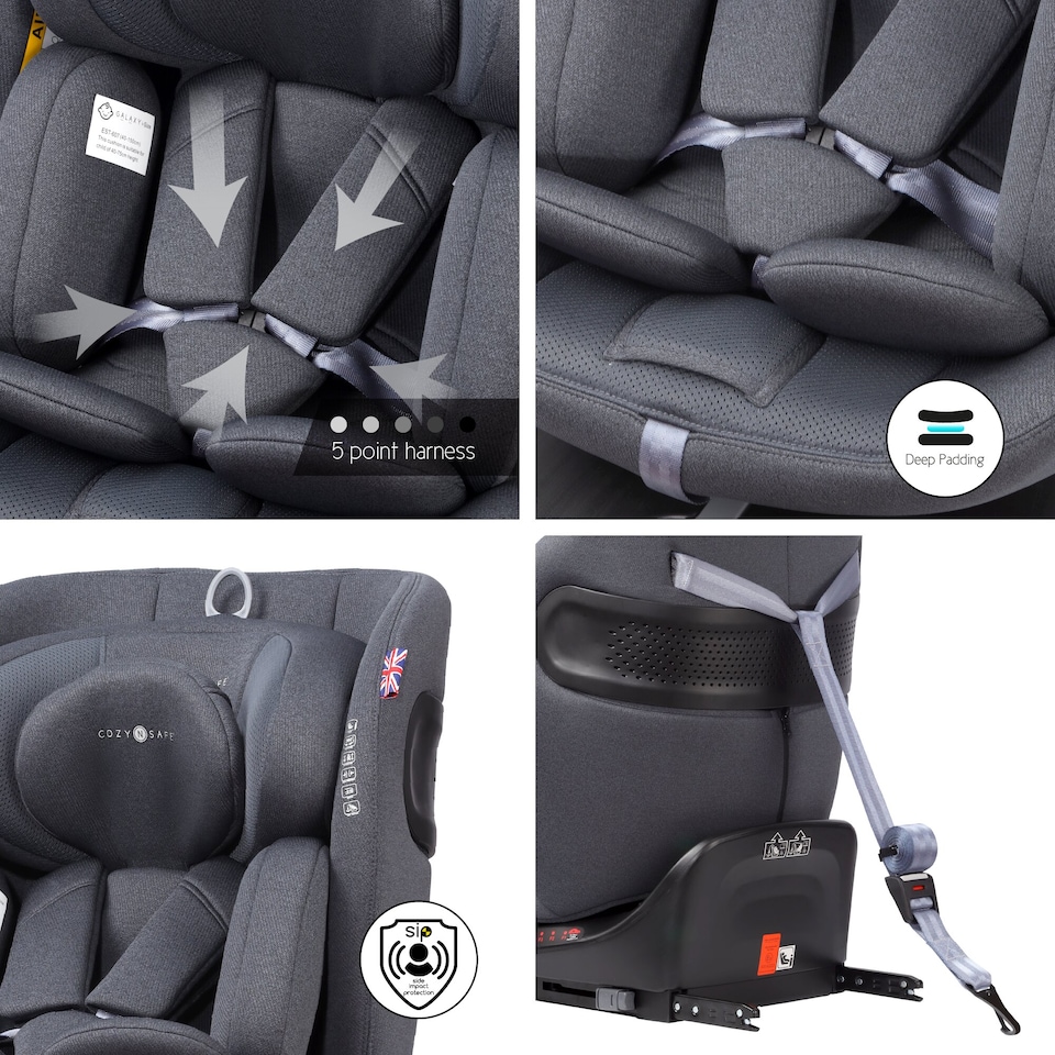 image 1 of Cozy N Safe Galaxy i-Size 360 Rotating Car Seat 40-150cm, ISOFix & Top Tether, Extended Rear & Forward Facing, 5 Recline Positions, Side Impact Protection, Birth to 12 Years (Slate)