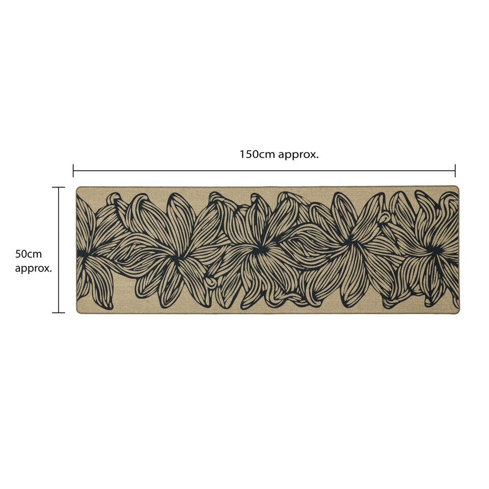 image 1 of JVL Elegance Machine Washable Entrance Runner Doormat, 50x150cm - Flowers