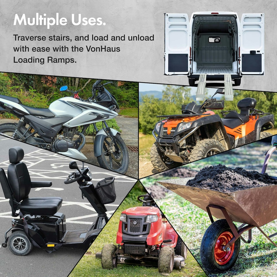 image 1 of VonHaus Loading Ramp - 2 Van Ramps Heavy Duty - Folding Slope for Van, Motorbike, Quad Motorcycle - Portable Galvanised Steel Loading Rampway- 400kg Max Loading - H168 x W25 x D8cm