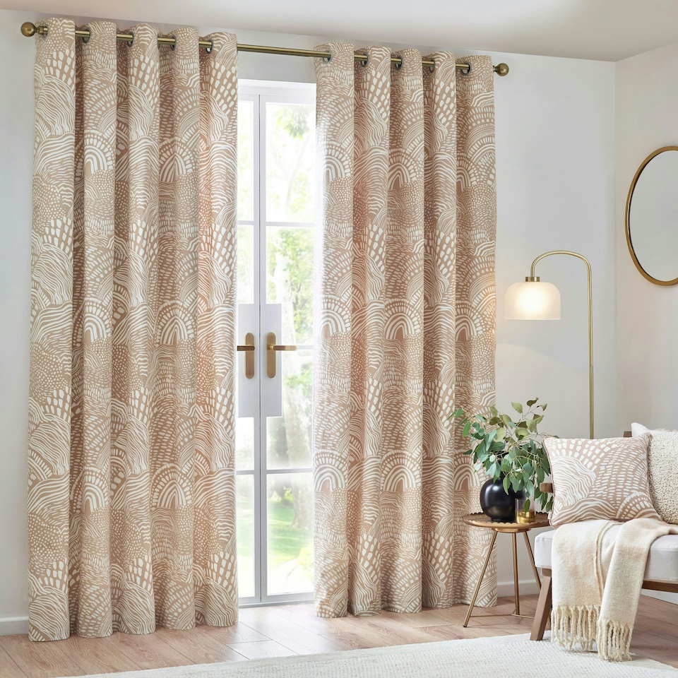 image 1 of Hoem Nola Abstract Oat Eyelet Curtains (W)168cm x (D)137cm Multi