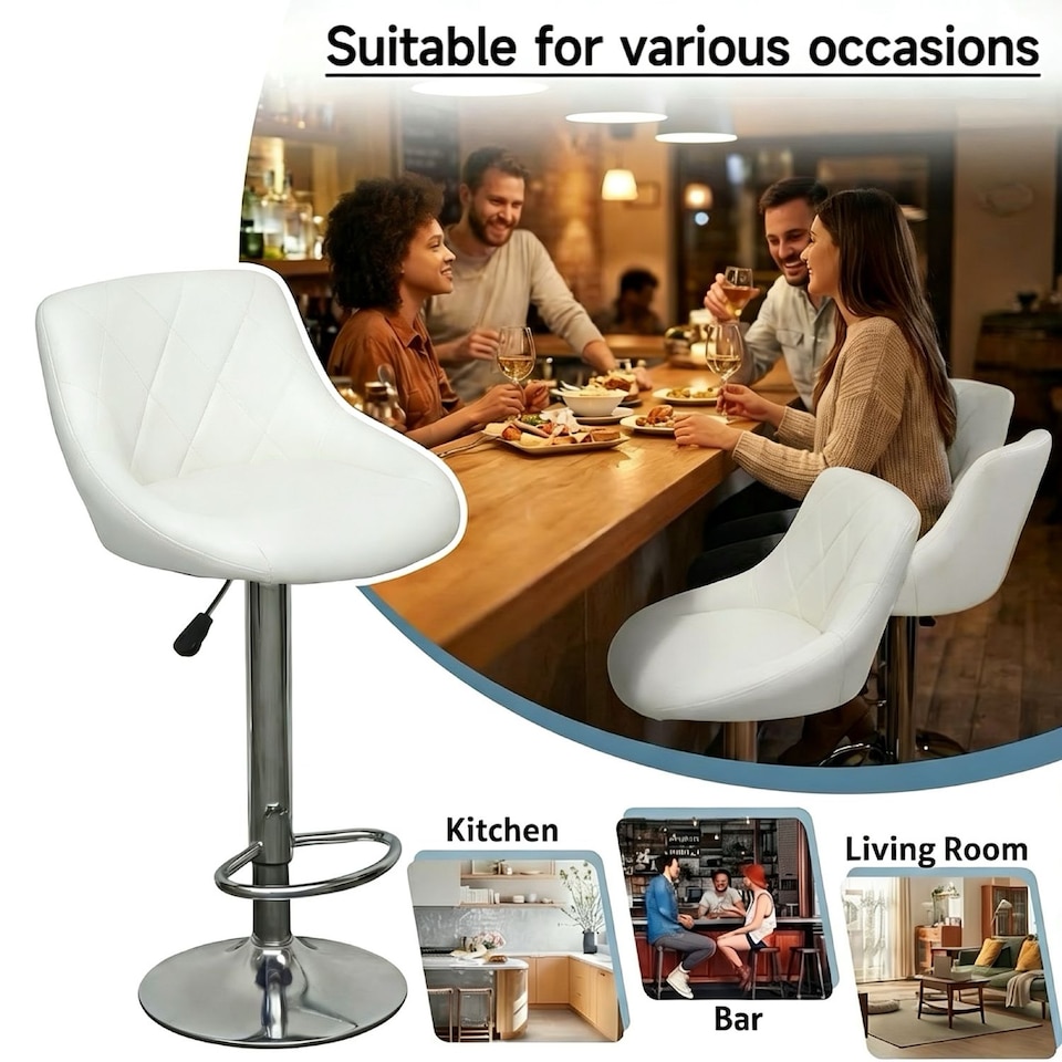 image 1 of Alivio Set of 2 Modern Chrome Adjustable Swivel Bar Stools with Footrest